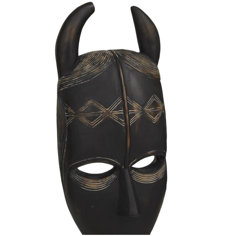Polystone Mask Handmade Carved Decorative Sculpture - Set of 2 Black - Roche River Decor
