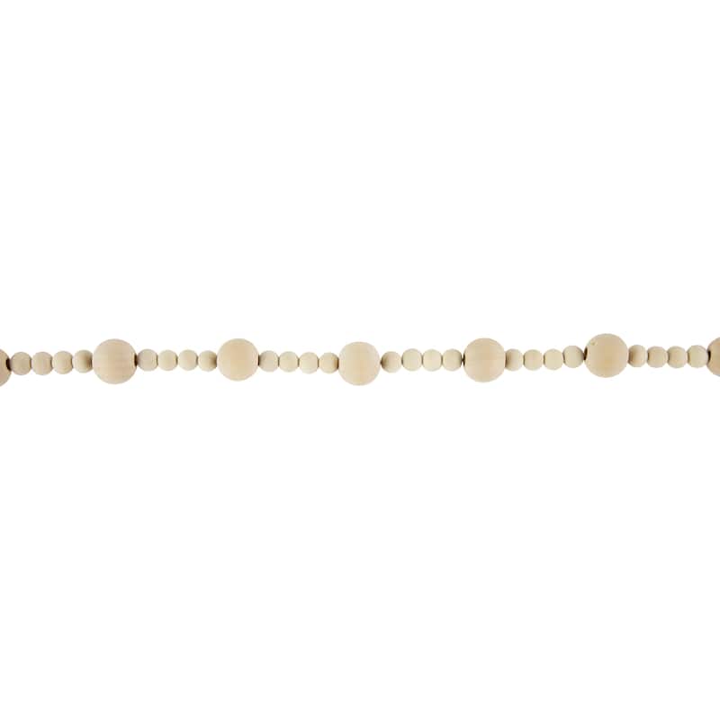 6' Cream Wooden Beads Christmas Garland, Unlit
