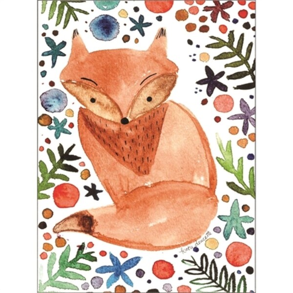 16" Brown and White Watercolor Fox Printed Rectangular Wall Plaque - N/A