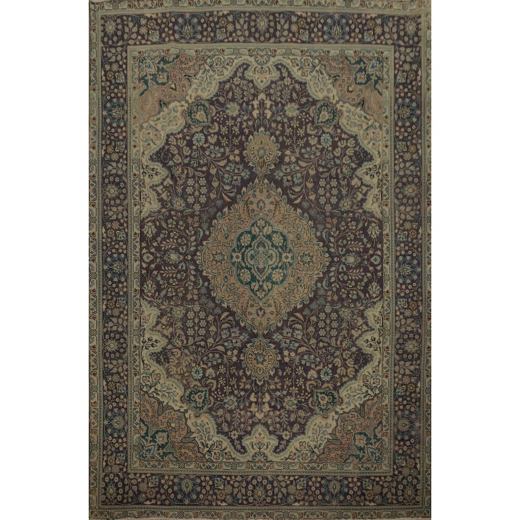 Hand Knotted Oriental 100% Wool Carpet Traditional Floral Purples Tabriz Area Rug - 11' 3'' X 8' 2''