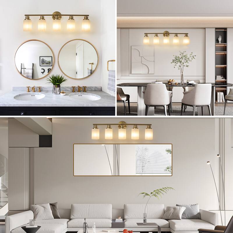 31" Modern 5-Light Vanity Wall Sconce, with Frosted Glass Shades for Bathroom or Hallway Lighting (No Bulbs)
