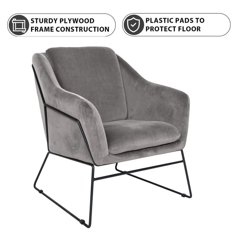 Harmony Mid-Century Velvet Upholstered Accent Arm Chair with Metal Frame & Plush Cushion for Home Office, Living Room, & Bedroom