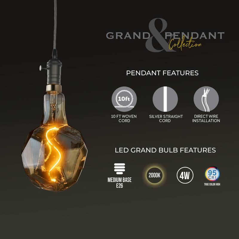 Bulbrite LED Grand Bulb and Pendant Kit of (1) 4 Watt Antique Glass 12" Jewel Shaped Bulb