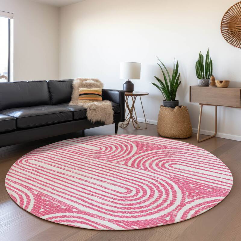 Machine Washable Indoor/ Outdoor Modern Vibes Chantille Rug - Blush - 8' x 8'