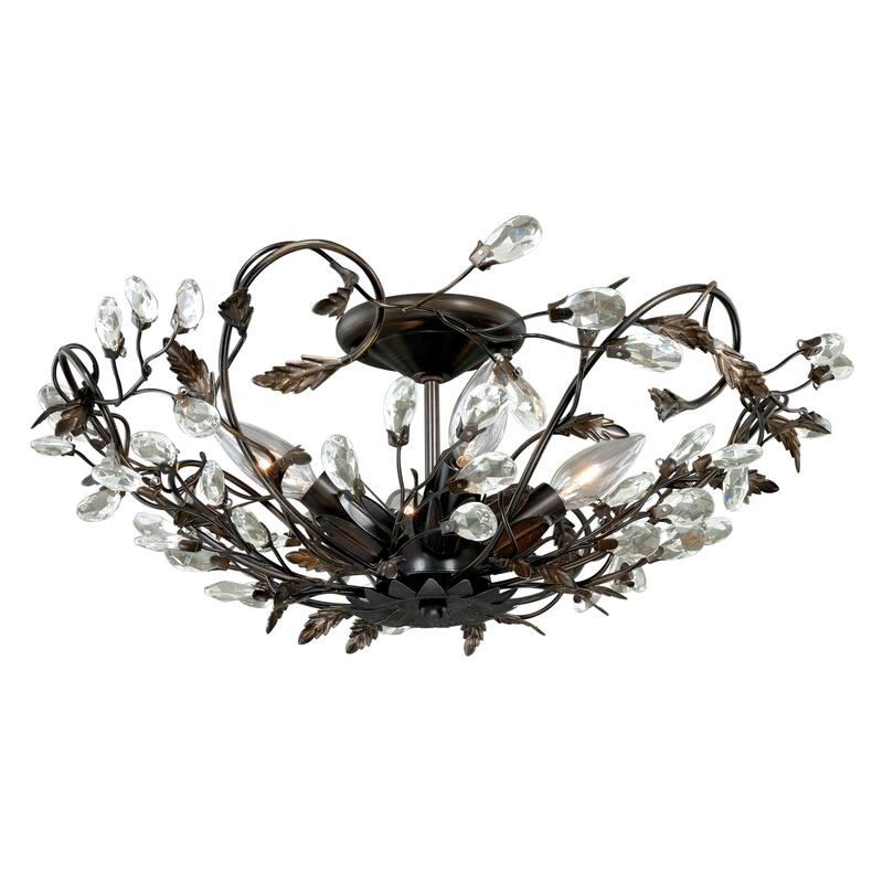 Jardin 19-in W Crystal Bronze Vintage Vine Semi Flush Mount Ceiling Light - 19-in W x 8-in H x 19-in D - Architectural Bronze and Gold Accents - 19-in W x 8-in H x 19-in D