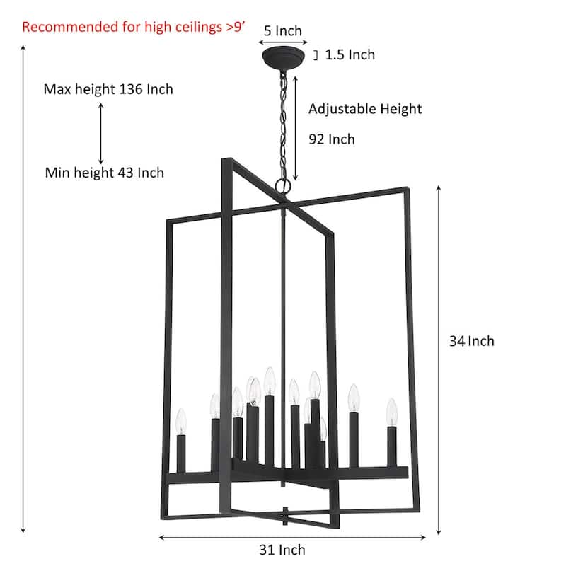 Modern Farmhouse 12-light Geometric Adjustable Metal Candle Chandelier - 31 inches