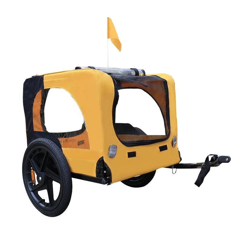 Foldable Dog Bike Trailer with Steel Frame, 16-Inch Wheels, and 88lb Capacity - Yellow