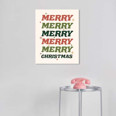 Wynwood Studio Canvas Holiday and Seasonal Merry Merry Lil Stars Red Wall Art Canvas Print