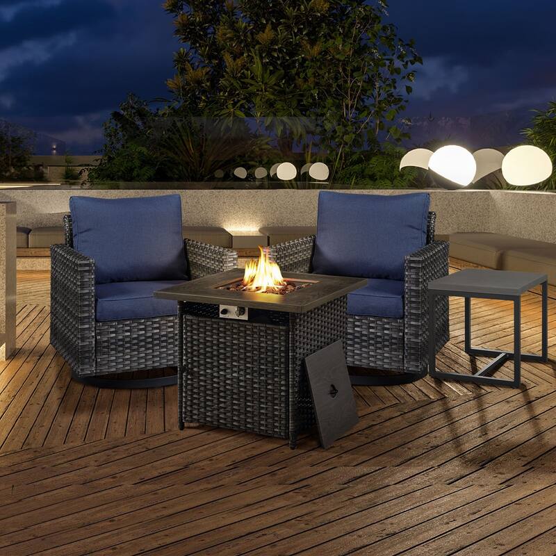 26 In Fire Pit Table with Patio Swivel Chairs Table - Grey - Blue