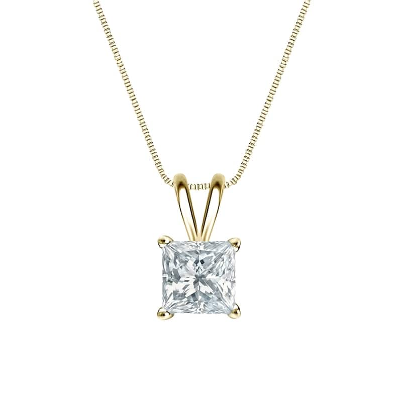 Auriya 14-karat Gold 0.90ctw Princess Solitaire Lab Grown Diamond Necklace 4-Prong Basket (F-G VS) - 0.90