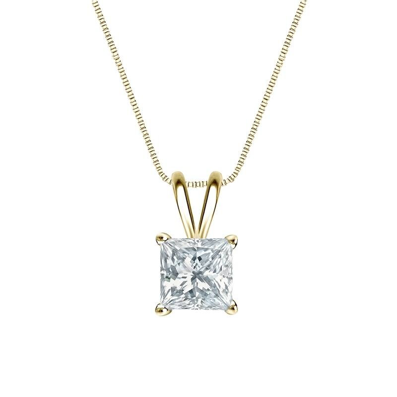 Auriya 18-karat Gold 3.00ctw Princess Solitaire Lab Grown Diamond Necklace 4-Prong Basket (D-E VVS) - 3 - Yellow