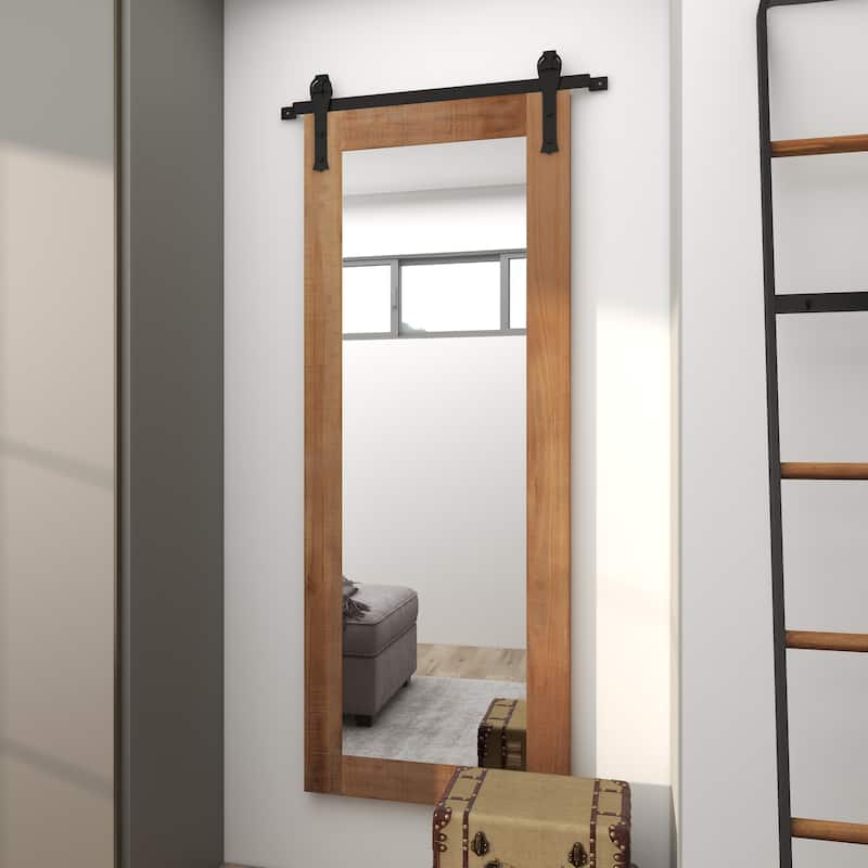 Wood Wall Mirror with Black Metal Hanging Rod - Brown - Roche River Decor