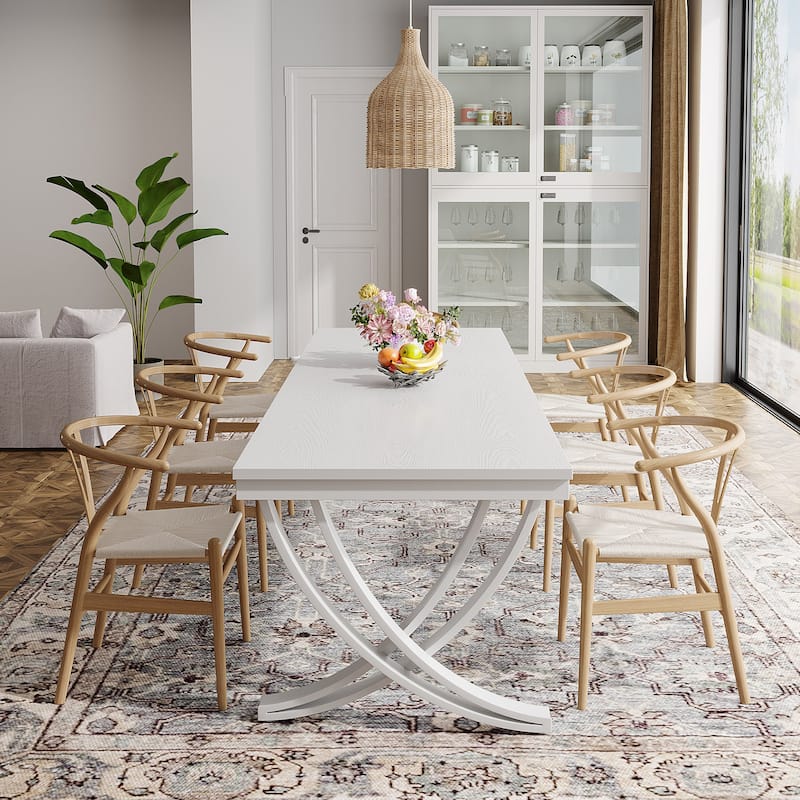 Rectangular Dining Table for 6-8 People, 78 inch Large Wood Kitchen Tables Farmhouse