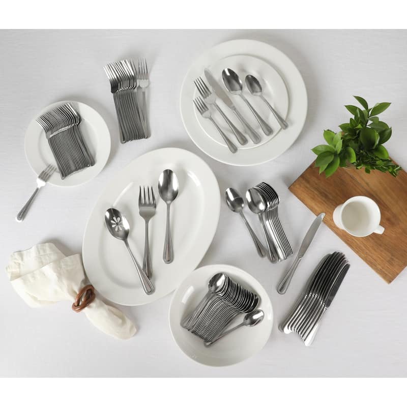 Gibson Home Sinta 87-Piece Stainless Steel Polished Flatware Set with Bead Border Design - Service for 12 Plus Serving Utensils