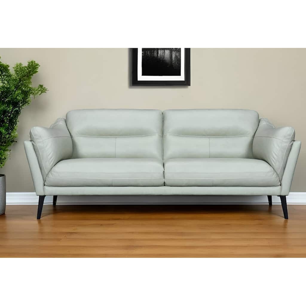 HomeRoots 87" Mint Green Leather Sofa With Black Legs
