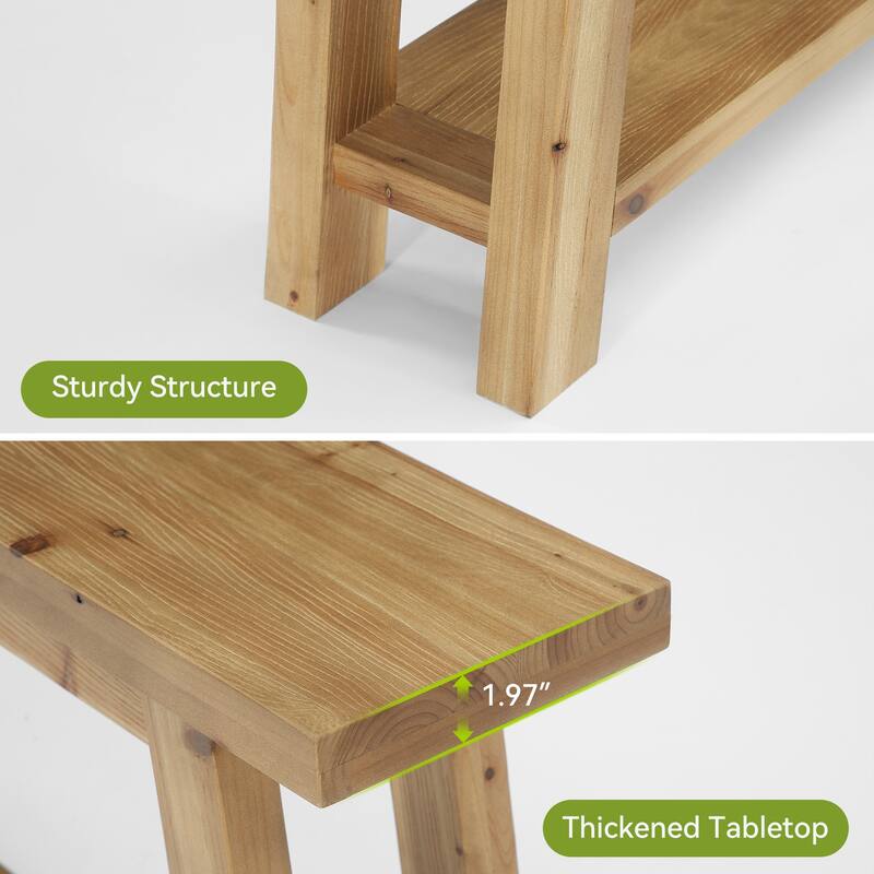 70.8'' Long Solid Wood Entryway Console Table with Shelf, 1.97'' Thick One-Piece Solid Wood Tabletop