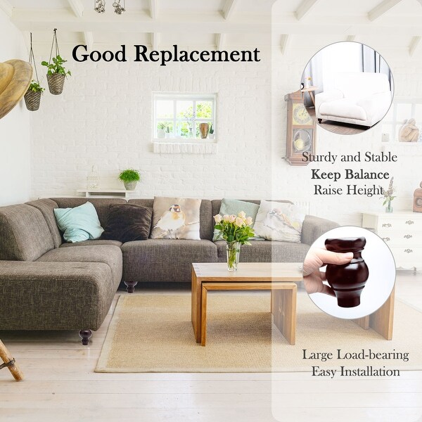 Round 5 Inch Replacement Solid Wood Furniture Leg Extenders For Sofa Sofa Legs Set Of 4