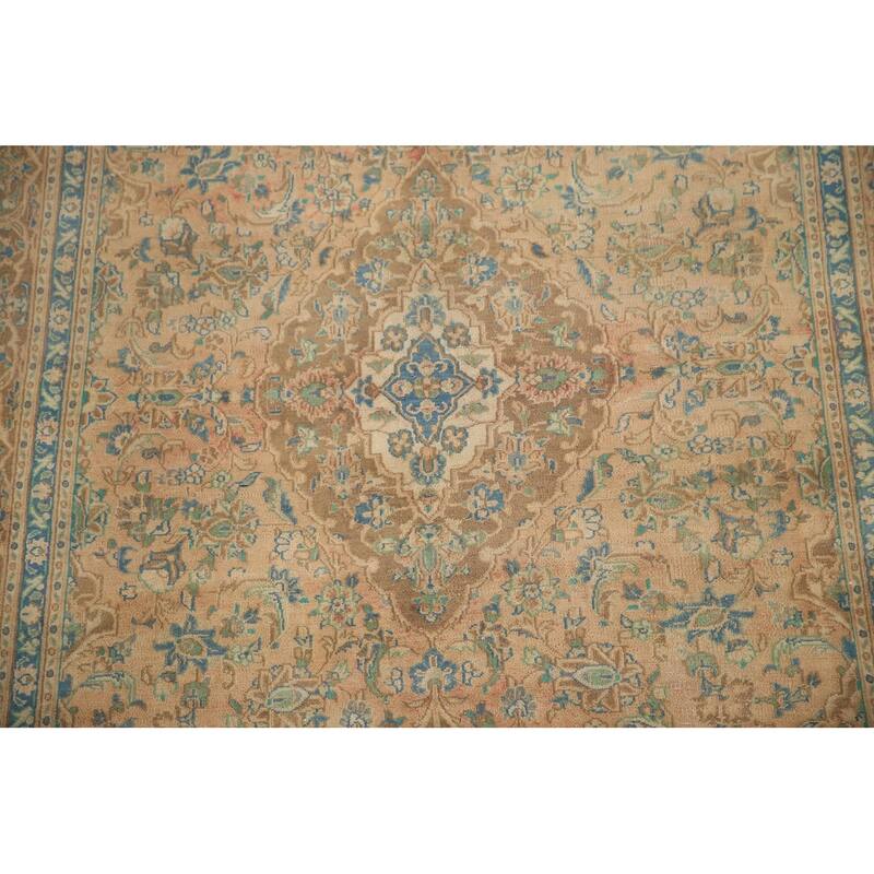 Hand Knotted Oriental 100% Wool Carpet Traditional Floral Oranges & Rust Mashad Area Rug - 9' 6'' X 6' 3''