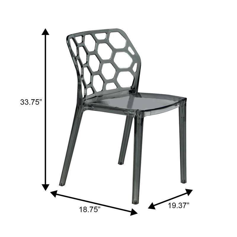Dynamic Transparent Lucite Honeycomb Cut-Out Seamless Stackable Dining Accent Chair Set of 2