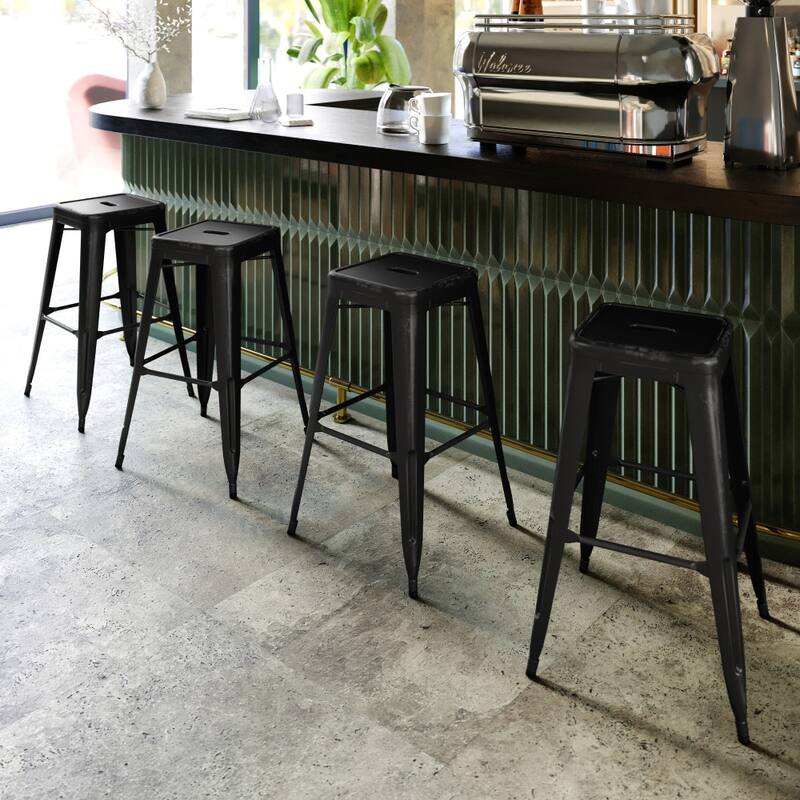 30" High Backless Distressed Metal Indoor-Outdoor Barstool - Patio Chair