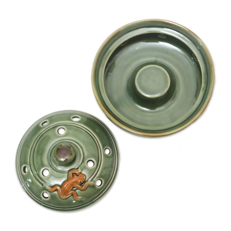 Novica Handmade Frog With Polka Dots Porcelain Mosquito Coil Holder