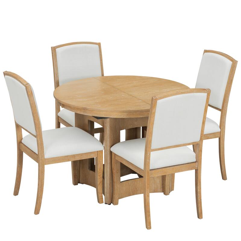 5-Piece Extendable Dining Set with Wood Table, Kitchen Table Set with 4 Upholstered Chairs for Dining Room
