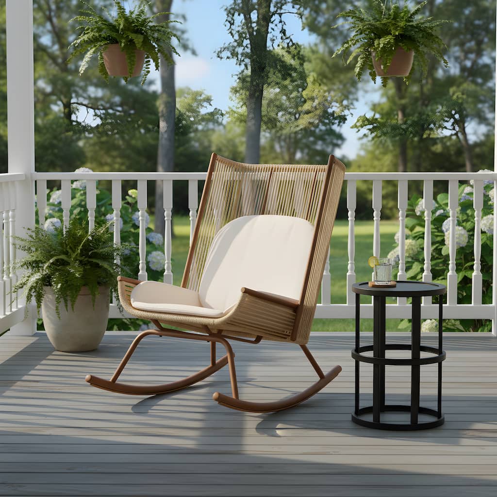 Christopher Knight Home - Siena High Arc Back Outdoor Rocking Chair Set with Cushions and Ceramic Tile Side Table