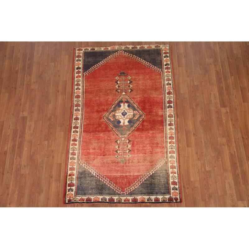 Hand Knotted Oriental 100% Wool Carpet Traditional Medallion Red Shiraz Area Rug - 6' 3'' X 3' 11''