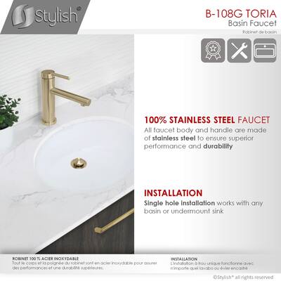 Toria Single Handle 6 3/8" Brushed Gold Bathroom Faucet