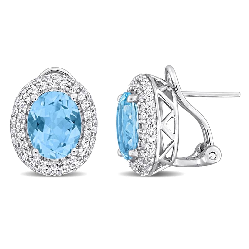 Miadora 8 5/8ct TGW Oval-Cut Sky Blue and White Topaz Earrings Sterling Silver