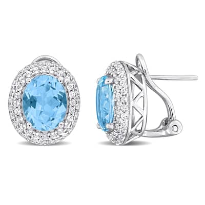 Miadora 8 5/8ct TGW Oval-Cut Sky Blue and White Topaz Earrings Sterling Silver