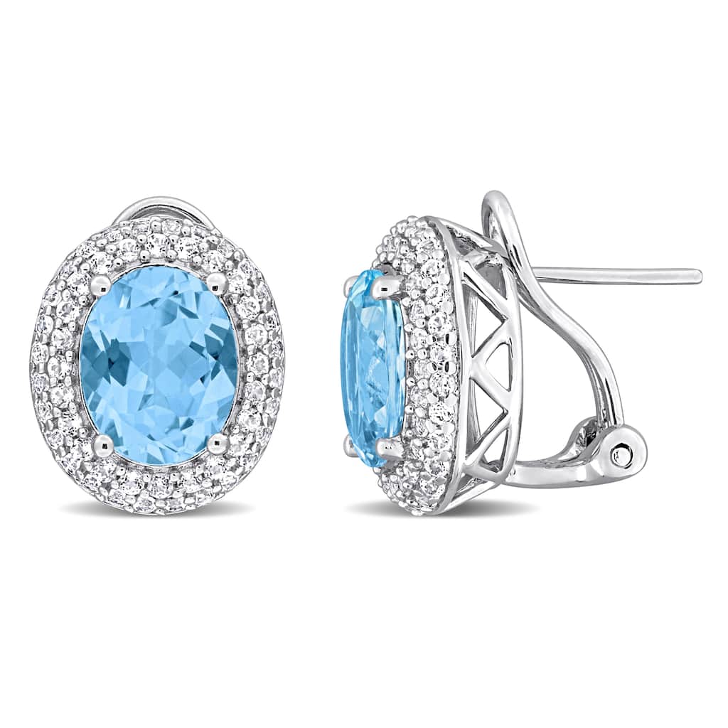 Miadora 8 5/8ct TGW Oval-Cut Sky Blue and White Topaz Earrings Sterling Silver