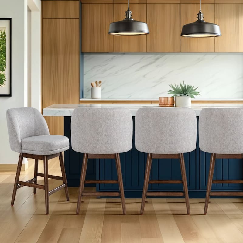Sadie Modern Swivel Bar Stool, Upholstered Counter Height Chair with Solid Wood Frame