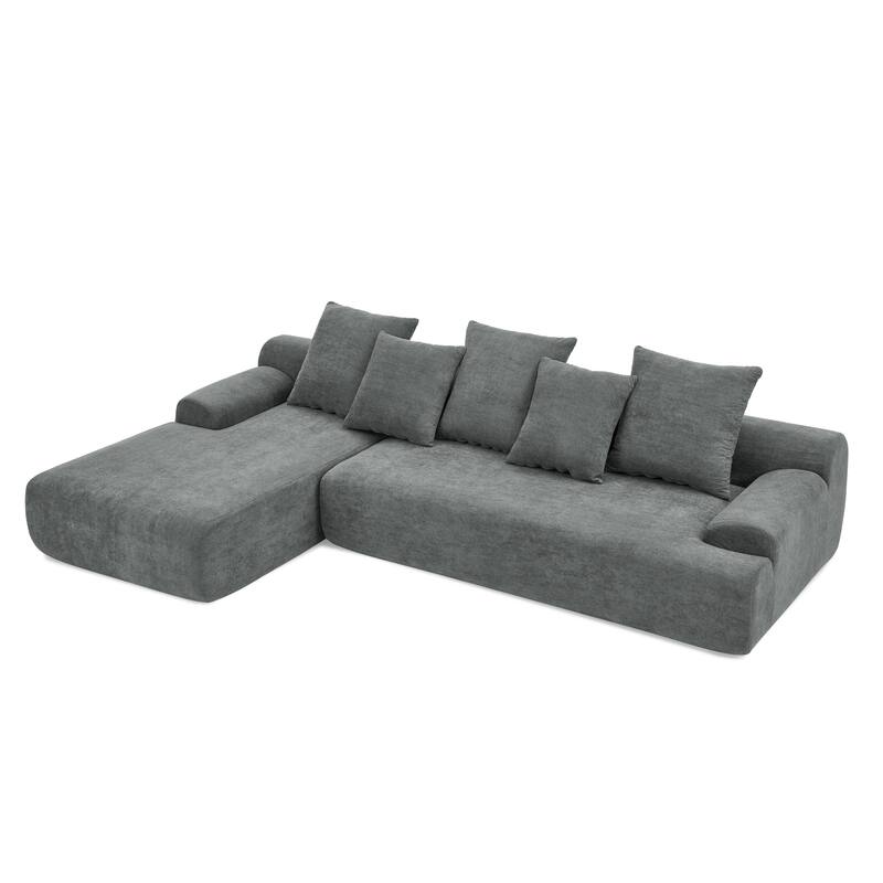Modular L-Shaped Sectional Sofa with Chaise Lounge, Velvet Cloud Upholstered Floor Sofa, Compressed Sofa with Pillows聽