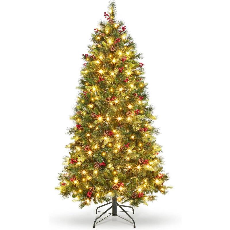 6 FT Prelit Christmas Tree with Pine Cones for Porch, Church, Office - 6FT - Green