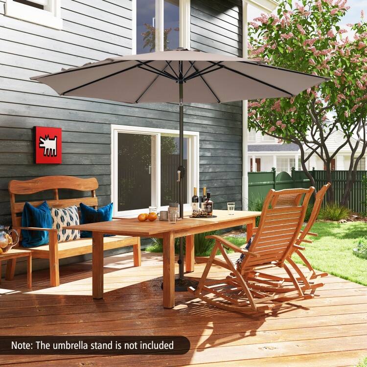 10FT Patio Umbrella 6 Ribs Market Steel Tilt with Crank Outdoor Garden without Weight Base