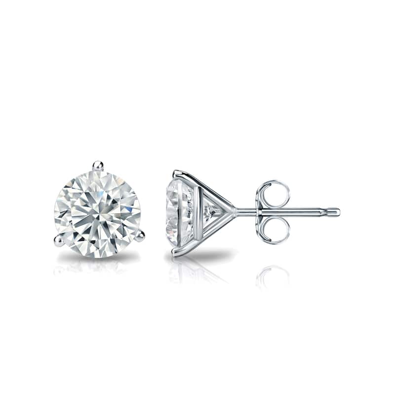 Auriya 14k Gold Lab Grown Round Diamond Stud Earrings 0.50 to 5.00 ct. tw. 3-Prong Push-Back (F-G VS) - White - 2.00 ct. tw.