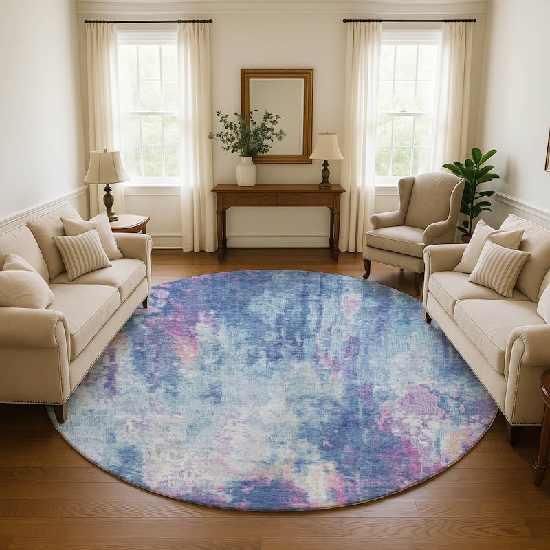 Premium Washable Super Soft Abstract Modern Mayfield Rug - Blue - 8' x 8'