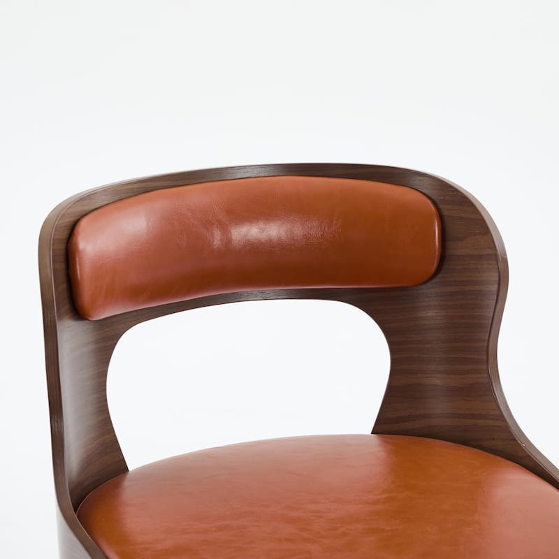 SEYNAR PU Leather 360 Degree Swivel Open Back Bar Stools Wood Legs Set of 4