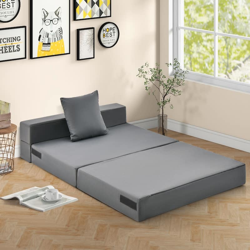 Dark Grey Faux Linen Foldable Sofa Bed with Ergonomic Comfort Pillow Support for All Ages - 39" x 29.5" x 24.5" (L x W x H)