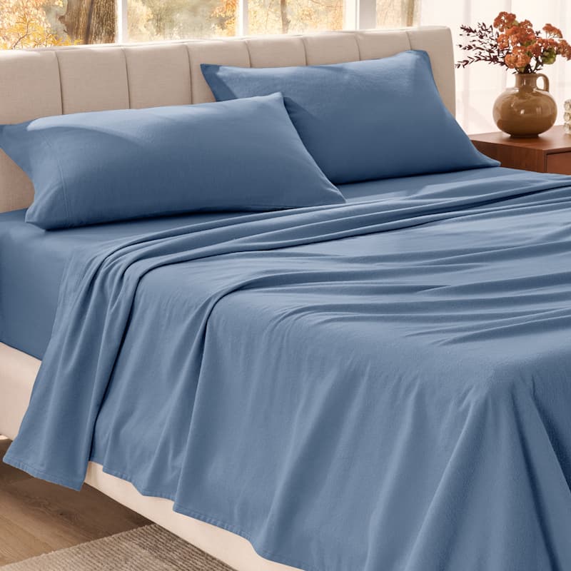 Bare Home Organic Cotton Flannel Sheet Set - Queen - Coronet Blue