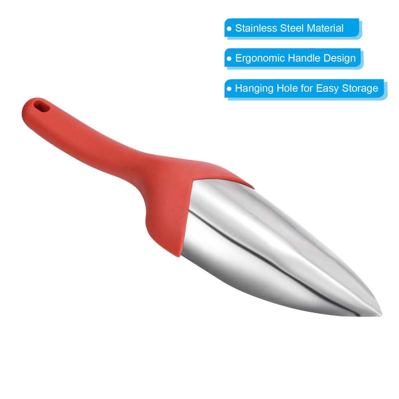 12.7" Garden Trowel Gardening Hand Shovel Garden Spade w Depth Marker Silver Red - Silver Tone, Red