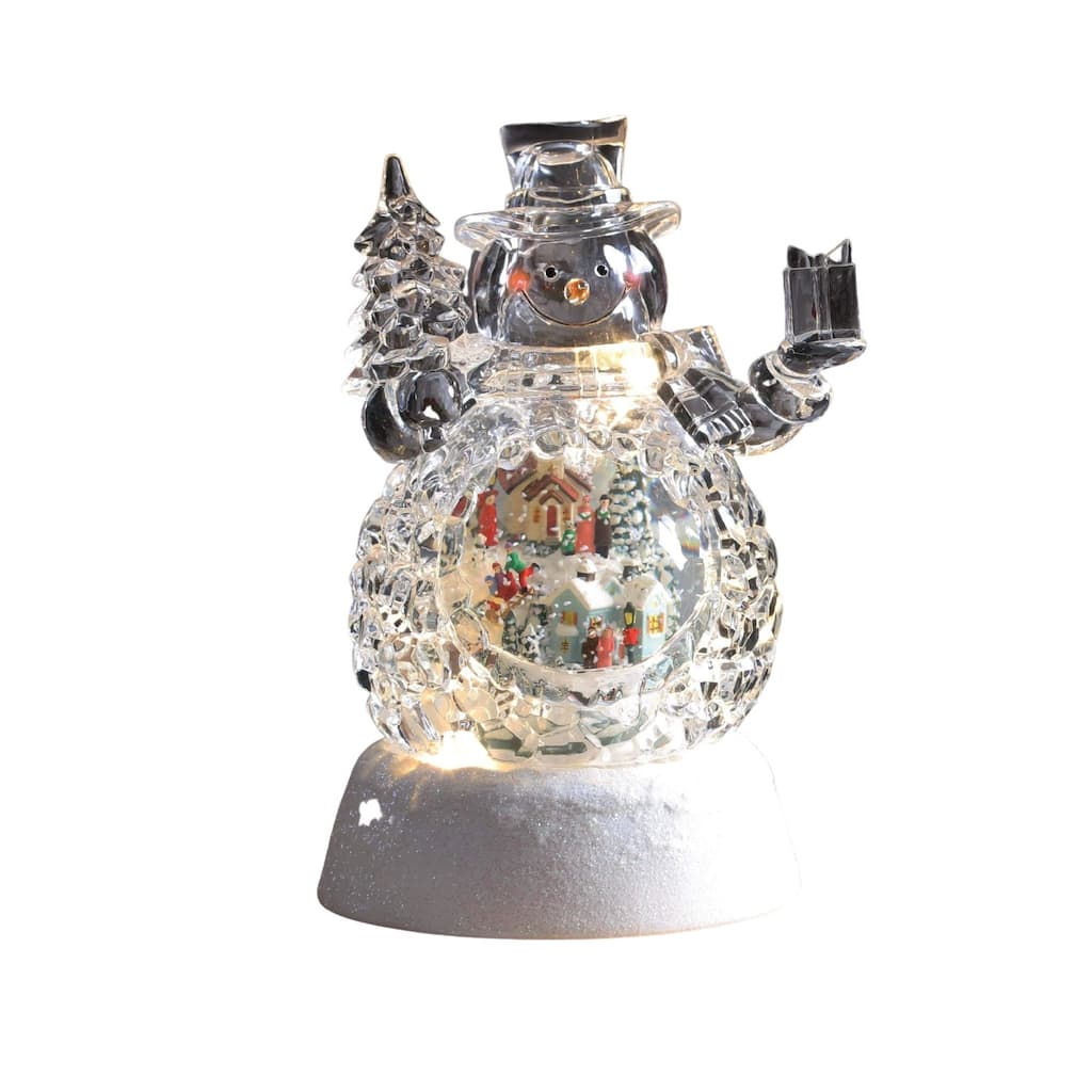 Set of 2 Clear White Snowman with Village Waterglobe Tabletop Decor