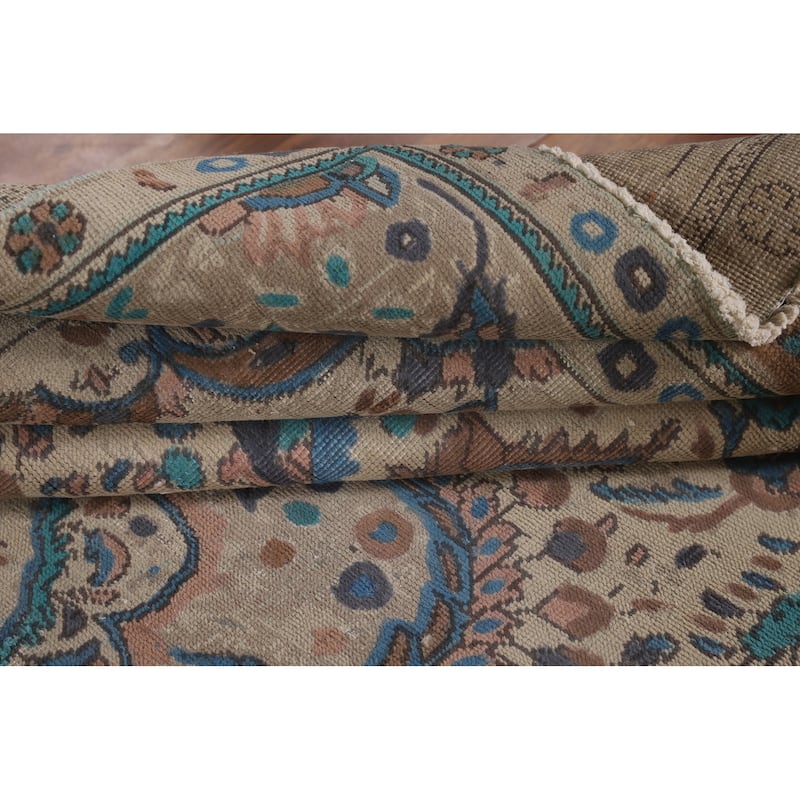Over-Dyed Tabriz Persian Vintage Area Rug Handmade Beige Wool Carpet - 6'9"x 9'1"