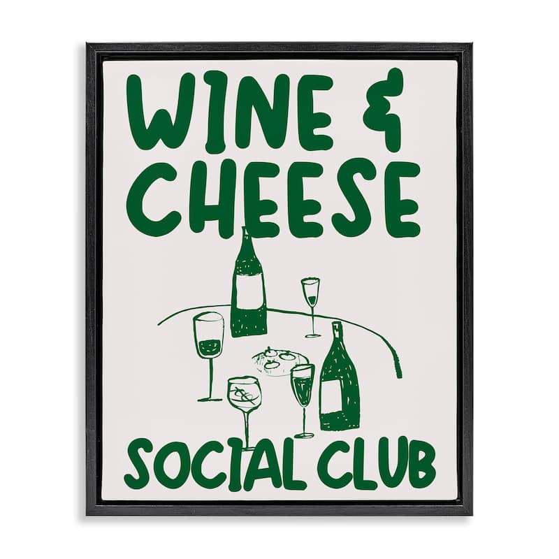 Stupell Wine & Cheese Social Club Framed Floater Canvas Wall Art Design By House of Lulu - 17 x 21 - Black