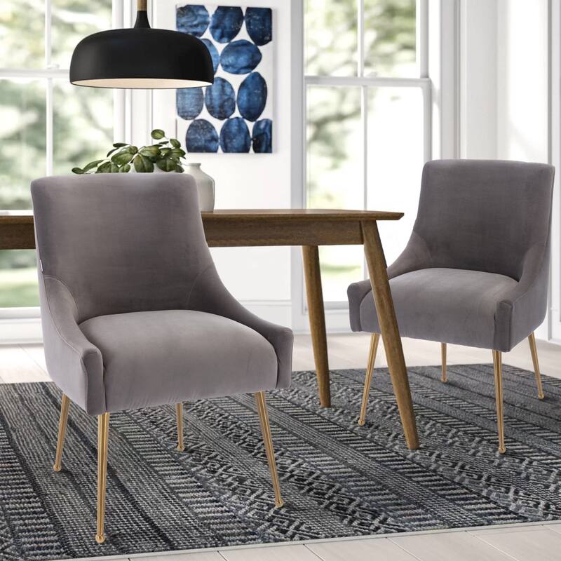 Clihome Stainless Steel Frame Dining Velvet Side Chairs(Set of 2)