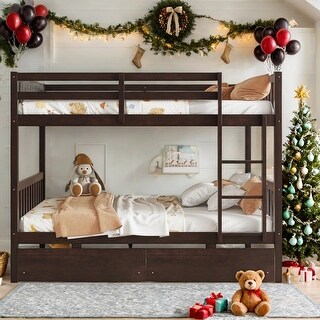 Functional Full over Full Bunk Bed with Drawers and Detachable Design,Espresso