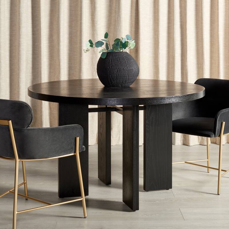 SAFAVIEH Couture Neetu Round Wood Dining Table - 47.75 In W x 47.75 In D x 30 In H - 48Wx48Dx30H - Black