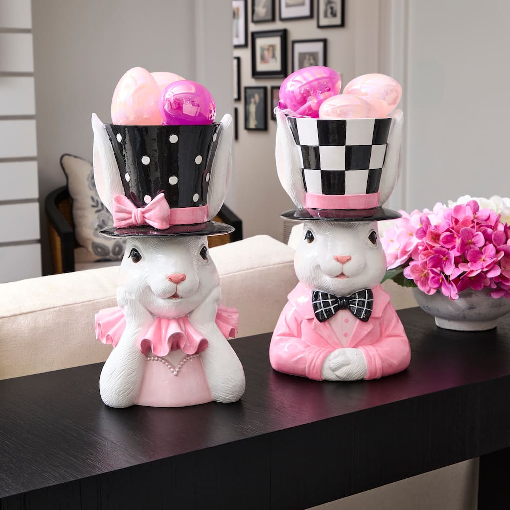 13.5" Resin Boy And Girl Bunny Bust Planter Set of 2