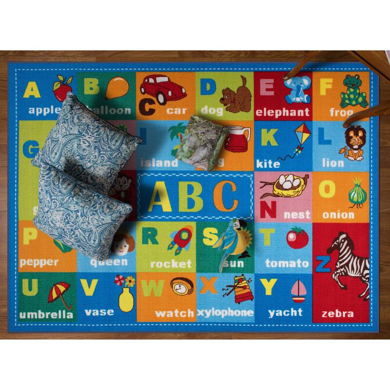 World Rug Gallery Kids Educational Learning Alphabet Symbols Non Slip Area Rug